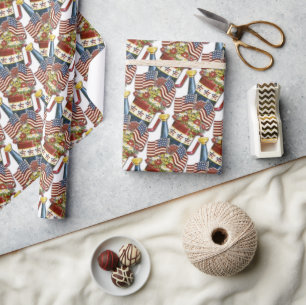 Vintage Patriotic Flower Pot Weathered USA Flag Wrapping Paper