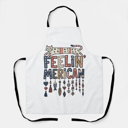 Vintage Patriotic Folk Cat American T-Shirt Design Apron