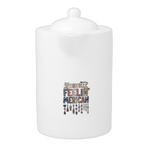 Vintage Patriotic Folk Cat American T-Shirt Design Teapot
