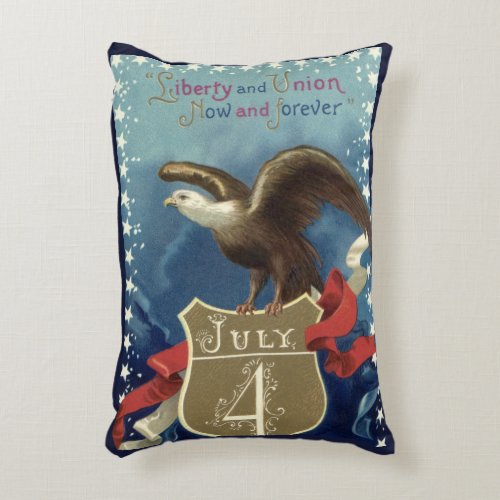 Vintage Patriotic Fourth of July Eagle with Stars Accent Pillow