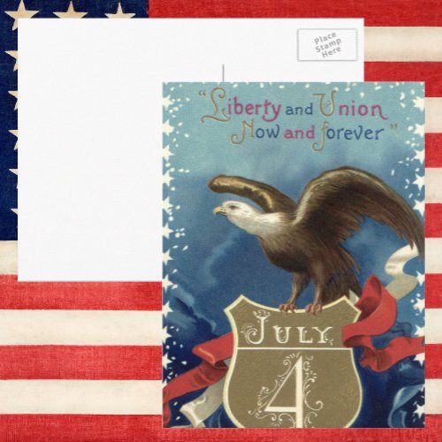 Vintage Patriotic Fourth of July Eagle with Stars Postcard