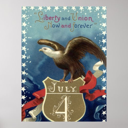 Vintage Patriotic Fourth of July Eagle with Stars Poster