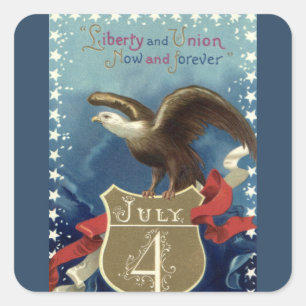 Vintage Patriotic Fourth of July, Eagle with Stars Square Sticker