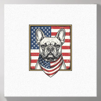 Vintage Patriotic French Bulldog Flag Canvas Photo Tile