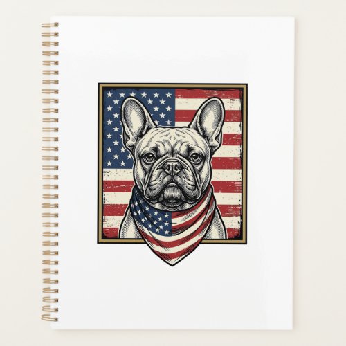 Vintage Patriotic French Bulldog Flag Planner