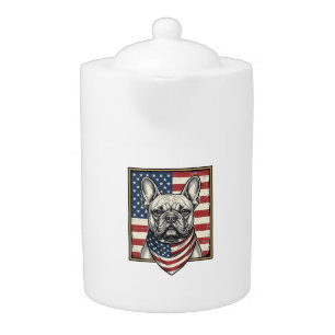 Vintage Patriotic French Bulldog Flag Teapot