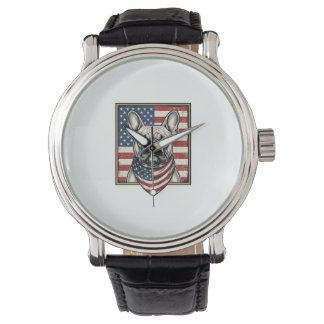 Vintage Patriotic French Bulldog Flag Watch