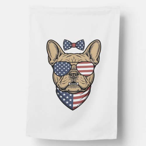 Vintage Patriotic French Bulldog Vector Art_1 House Flag