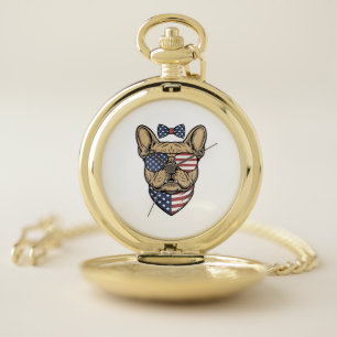 Vintage Patriotic French Bulldog Vector Art_1 Pocket Watch
