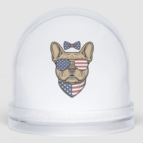 Vintage Patriotic French Bulldog Vector Art_1 Snow Globe
