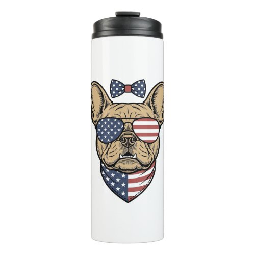 Vintage Patriotic French Bulldog Vector Art_1 Thermal Tumbler