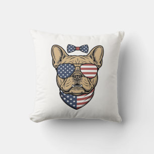Vintage Patriotic French Bulldog Vector Art_1 Throw Pillow