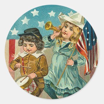 Vintage Patriotic Girl And Boy Sticker by Vintage_Gifts at Zazzle