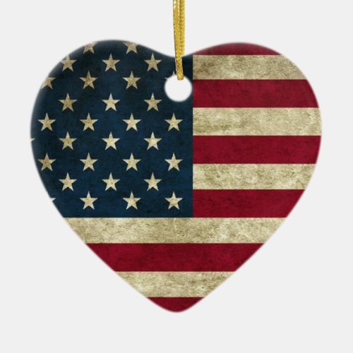 Vintage Patriotic Grunge USA American Flag Ceramic Ornament