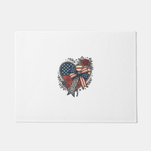 Vintage Patriotic Heart Bow Floral Shirt Design_1 Doormat
