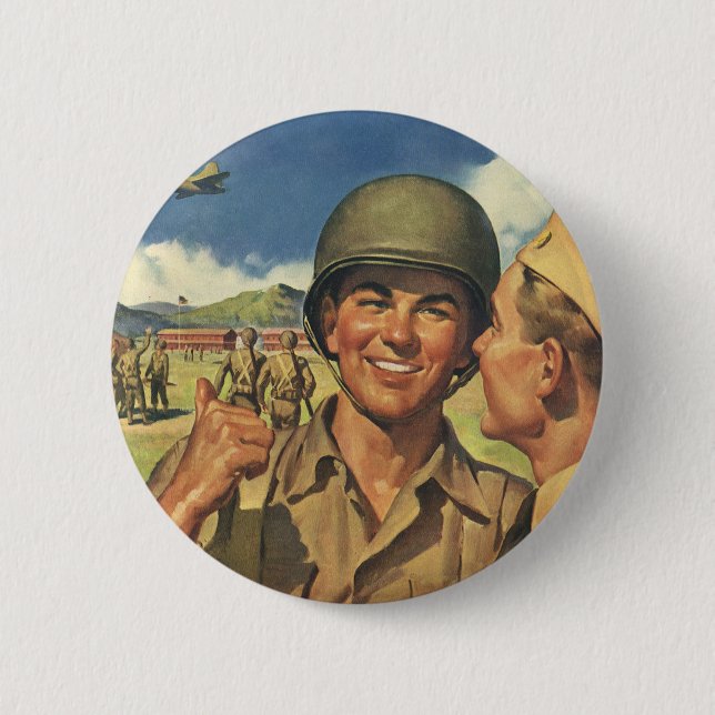 Vintage Patriotic Heroes, Military Airplane Men Button (Front)