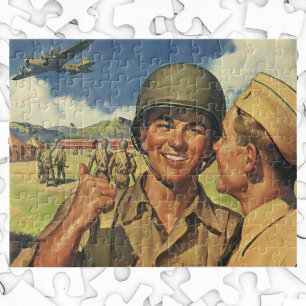 Vintage Patriotic Heroes, Military Airplane Men Jigsaw Puzzle