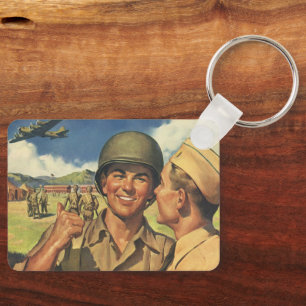 Vintage Patriotic Heroes, Military Airplane Men Keychain