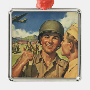 Vintage Patriotic Heroes, Military Airplane Men Metal Ornament