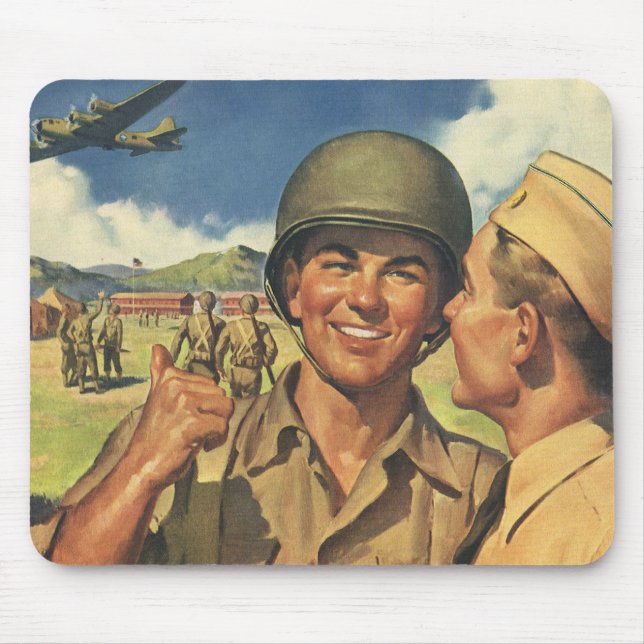 Vintage Patriotic Heroes, Military Airplane Men Mouse Pad (Front)