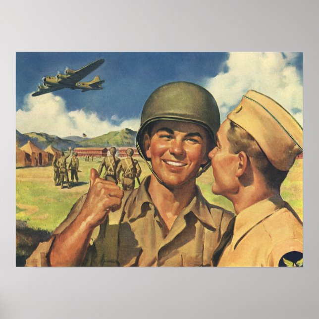 Vintage Patriotic Heroes, Military Airplane Men Poster (Front)