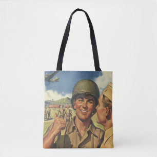 Vintage Patriotic Heroes, Military Airplane Men Tote Bag