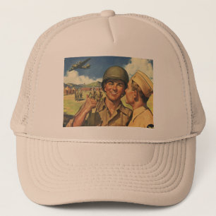 Vintage Patriotic Heroes, Military Airplane Men Trucker Hat