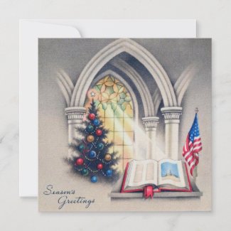 Vintage Patriotic Holy Christmas Scene Holiday Card