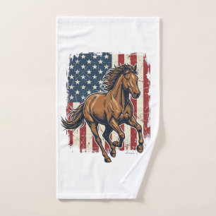 Vintage Patriotic Horse Flag Vector Shirt Design_1 Hand Towel