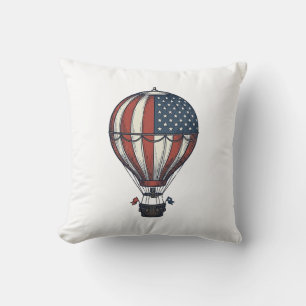 Vintage Patriotic Hot Air Balloon Shirt Design_1 Throw Pillow