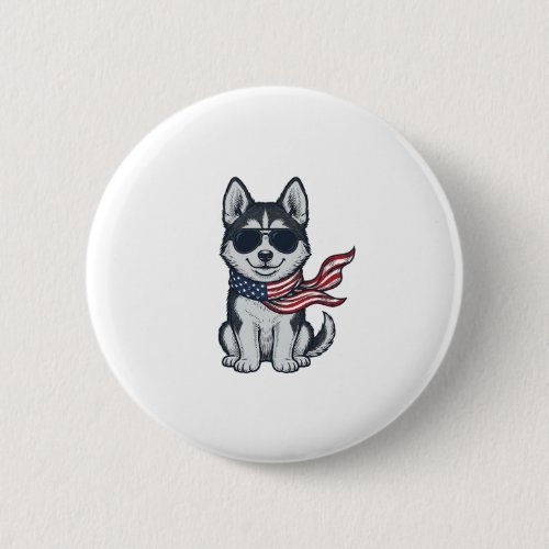Vintage Patriotic Husky Puppy Vector Design_1 Button