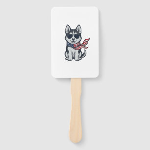 Vintage Patriotic Husky Puppy Vector Design_1 Hand Fan