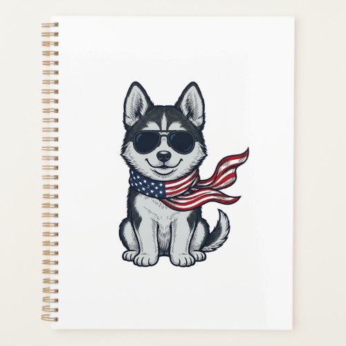 Vintage Patriotic Husky Puppy Vector Design_1 Planner