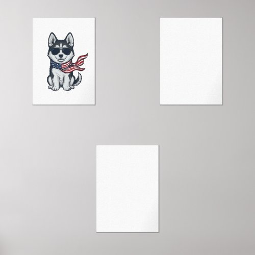 Vintage Patriotic Husky Puppy Vector Design_1 Wall Art Sets