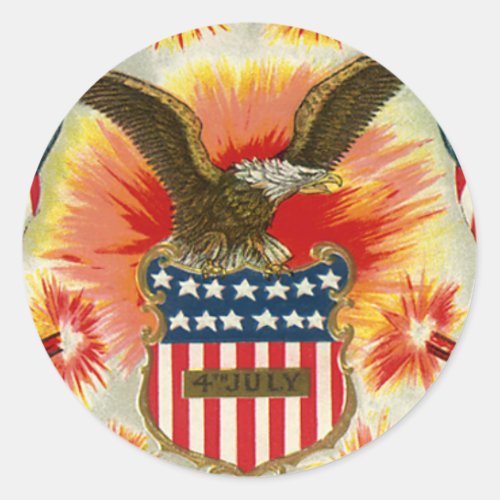 Vintage Patriotic July 4th Eagle and American Flag Classic Round Sticker