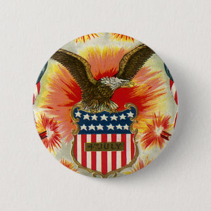 Vintage Patriotic July 4th Eagle and American Flag Pinback Button