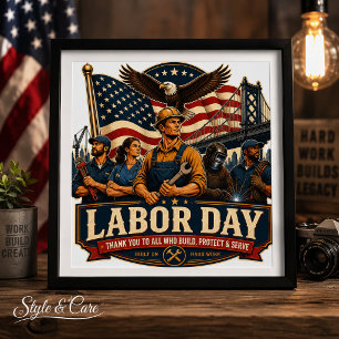 Vintage Patriotic Labor Day Eagle Workers Design Photo Print