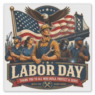 Vintage Patriotic Labor Day Eagle Workers Sheet of Sticker