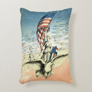 Vintage Patriotic Lady, Eagle with American Flag Accent Pillow