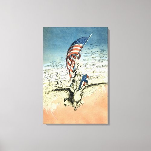Vintage Patriotic Lady Eagle with American Flag Canvas Print