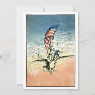 Vintage Patriotic, Lady, Eagle with American Flag Card