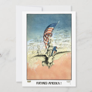 Vintage Patriotic, Lady, Eagle with American Flag Card