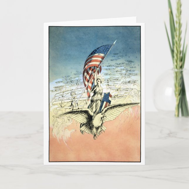Vintage Patriotic, Lady, Eagle with American Flag Card (Front)