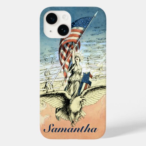 Vintage Patriotic Lady Eagle with American Flag Case_Mate iPhone 14 Case