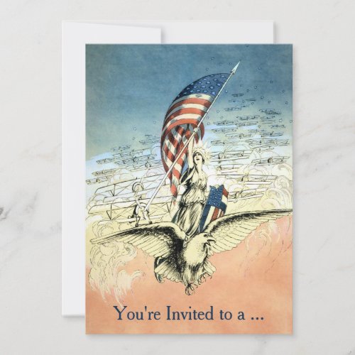 Vintage Patriotic Lady Eagle with American Flag Invitation