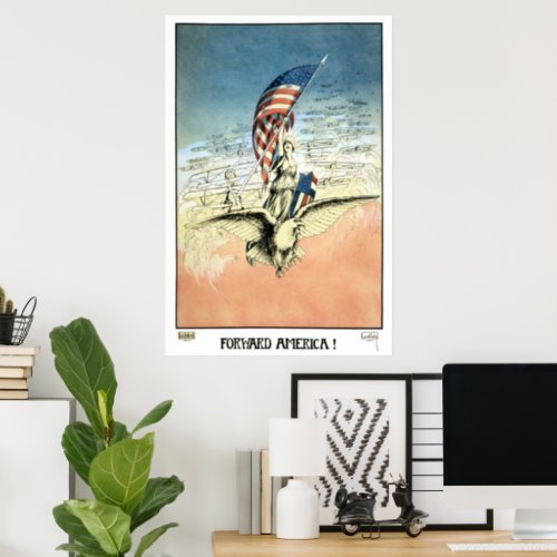 Vintage Patriotic, Lady, Eagle with American Flag Poster