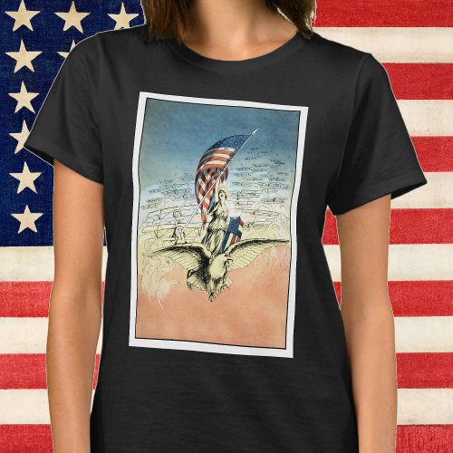 Vintage Patriotic Lady Eagle with American Flag T_Shirt