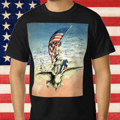 Vintage Patriotic Lady Eagle with American Flag T_Shirt