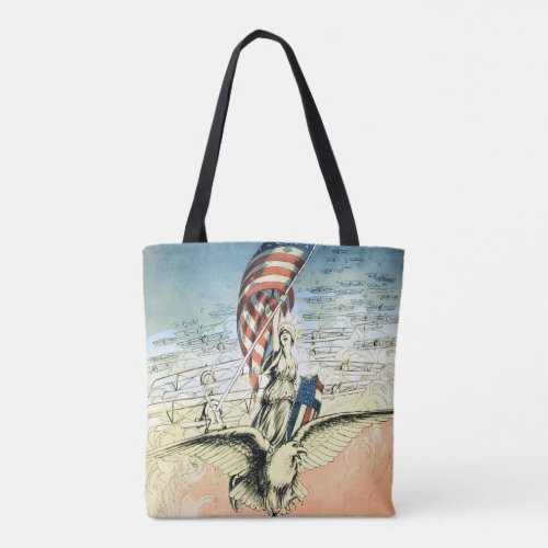 Vintage Patriotic Lady Eagle with American Flag Tote Bag