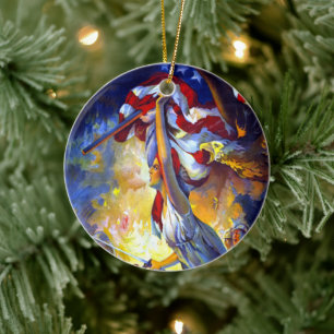 Vintage Patriotic Lady Liberty American Flag Eagle Ceramic Ornament